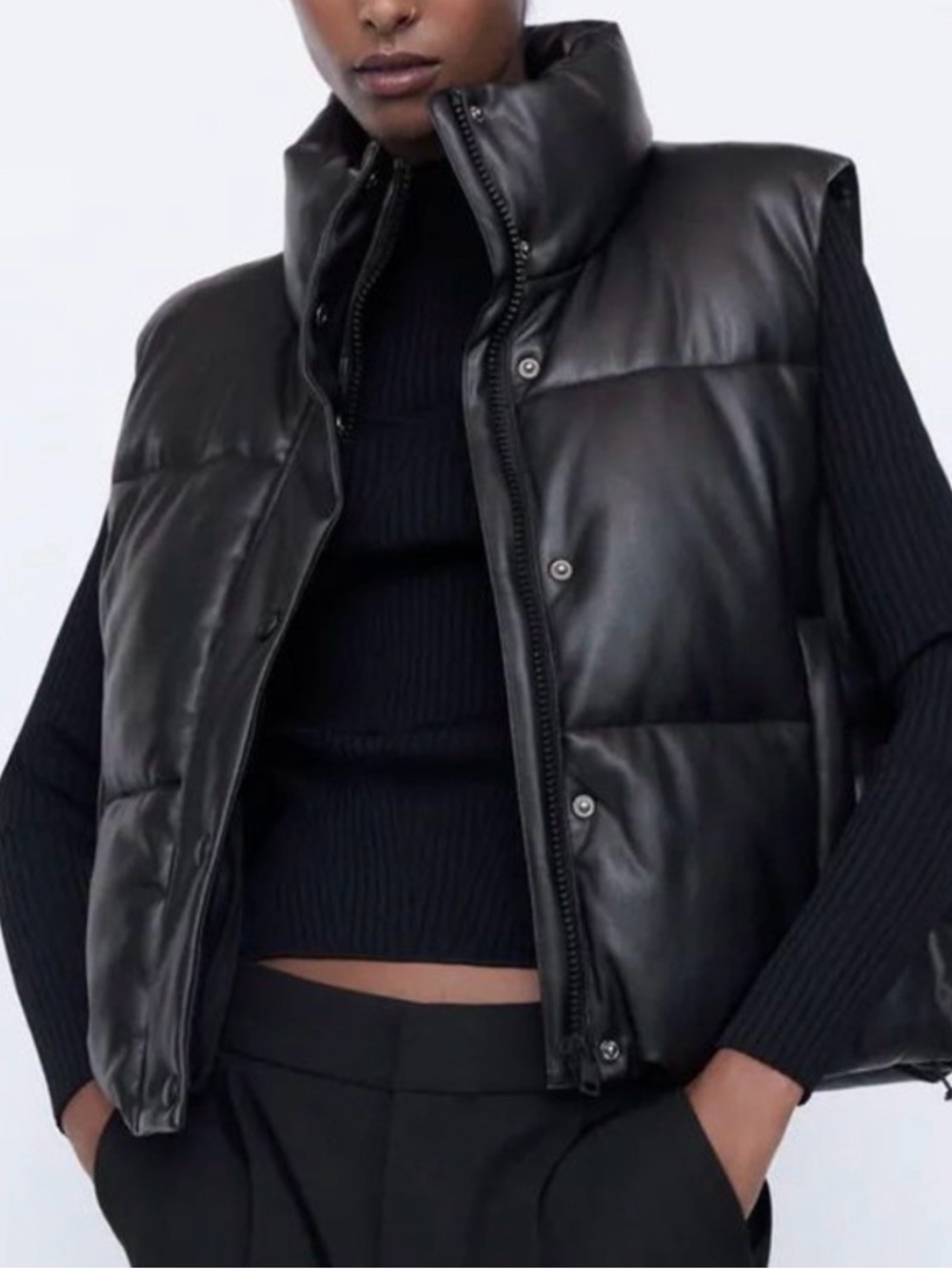Zara Quilted Faux- Leather Puffer Vest Streetwear Cozy Fall Transition Layer